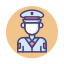A graphic illustration of a uniformed security guard.